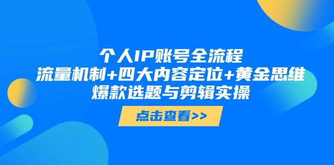 个人IP账号全流程：流量机制+四大内容定位+黄金思维, 爆款选题与剪辑实操-情久项目网