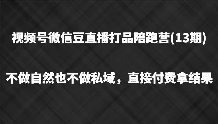 视频号微信豆直播打品陪跑(13期)，不做不自然流不做私域，直接付费拿结果-情久项目网
