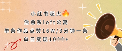 小红书超火的治愈系loft公寓，单条作品点赞16W，3分钟一条，单日变现数张-情久项目网