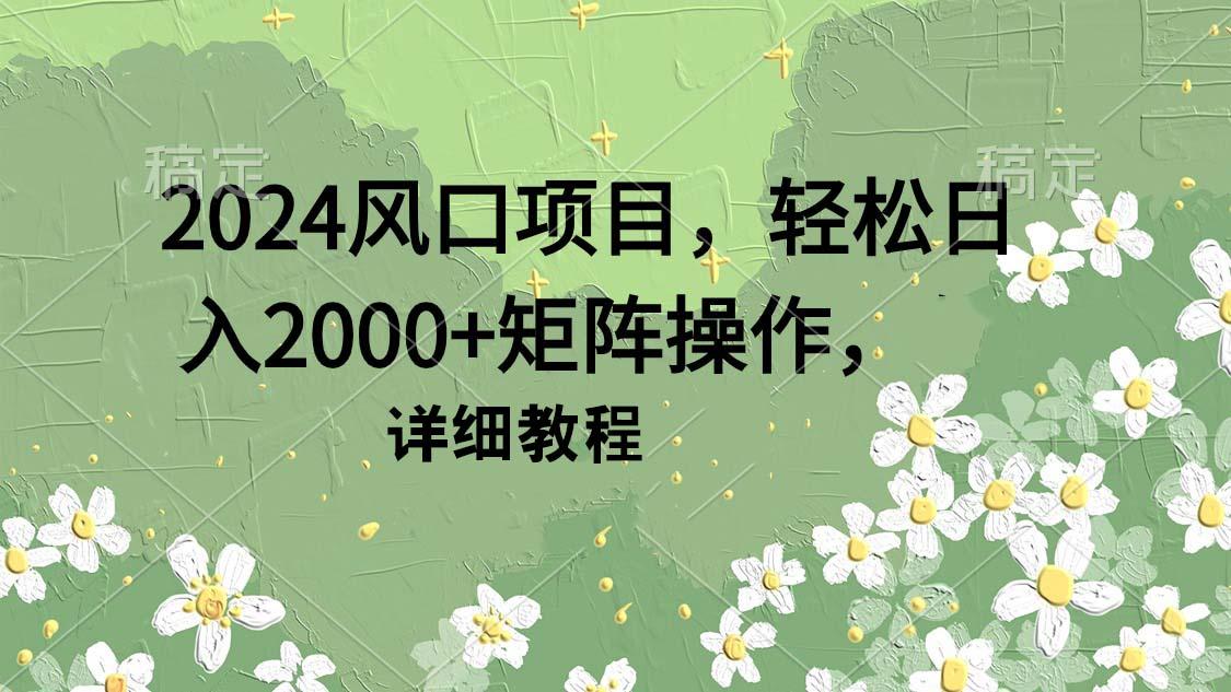 (9652期)2024风口项目，轻松日入2000+矩阵操作，详细教程-情久项目网