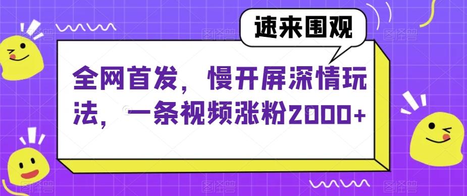 全网首发，慢开屏深情玩法，一条视频涨粉2000+【揭秘】-情久项目网