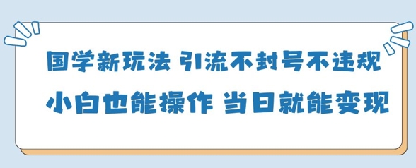 国学新玩法，引流不封号不违规小白也能操作，当日就能变现-情久项目网