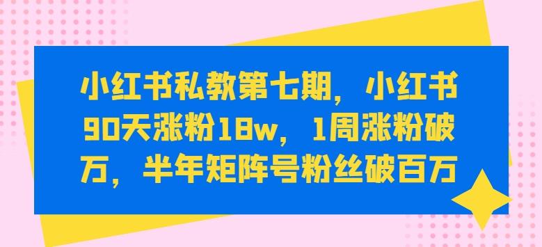 小红书私教第七期，小红书90天涨粉18w，1周涨粉破万，半年矩阵号粉丝破百万-情久项目网