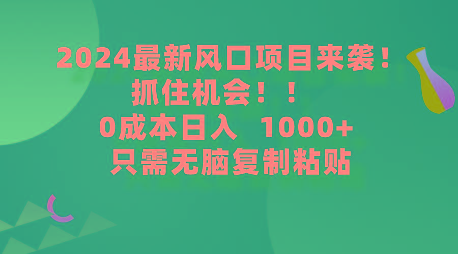 (9899期)2024最新风口项目来袭，抓住机会，0成本一部手机日入1000+，只需无脑复…-情久项目网