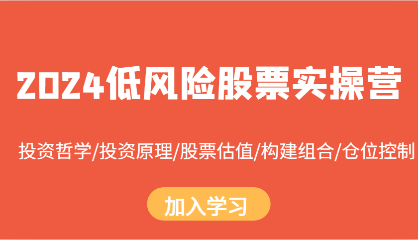 2024低风险股票实操营：投资哲学/投资原理/股票估值/构建组合/仓位控制-情久项目网