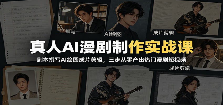 真人AI漫剧制作实战课：剧本撰写AI绘图成片剪辑，三步从零产出热门漫剧短视频-情久项目网