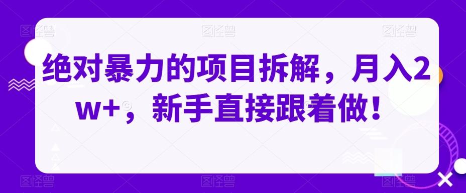 绝对暴力的项目拆解，月入2w+，新手直接跟着做！-情久项目网