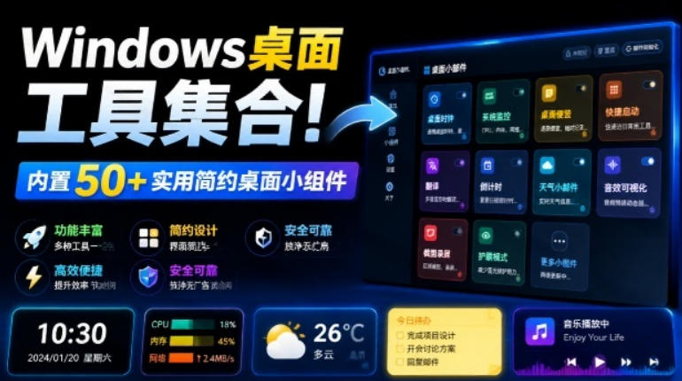 Windows桌面工具集合！内置50+实用简约桌面小组件，含截图、录屏、翻译、天气等，多秘工具箱-情久项目网