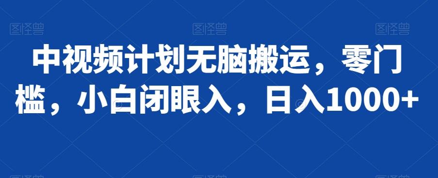 中视频计划无脑搬运，零门槛，小白闭眼入，日入1000+-情久项目网