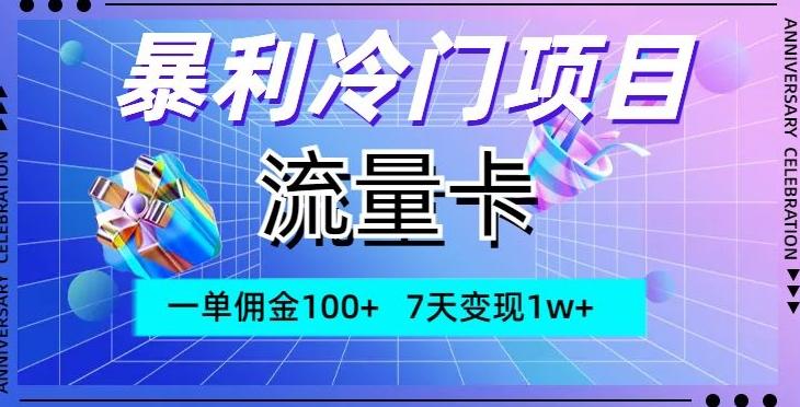 暴利冷门项目，流量卡，一单佣金100+，7天变现1w+-情久项目网