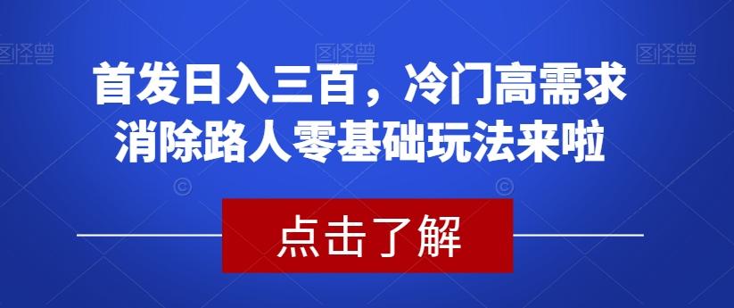 首发日入三百，冷门高需求消除路人零基础玩法来啦【揭秘】-情久项目网