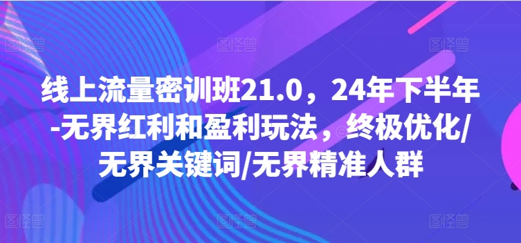 线上流量密训班21.0，24年下半年-无界红利和盈利玩法，终极优化/无界关键词/无界精准人群-情久项目网
