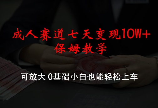 成人赛道七天变现10W+保姆教学，可放大，0基础小白也能轻松上车【揭秘】-情久项目网