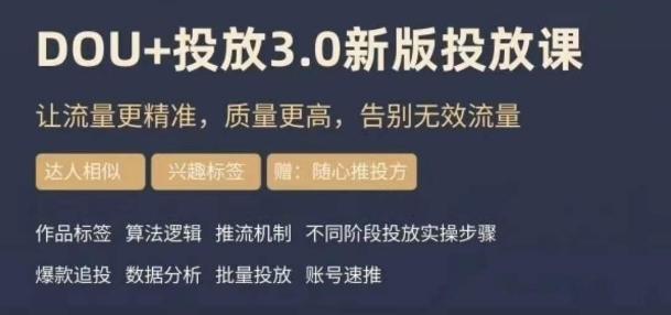 dou+豆荚投放实操课3.0新版，让流量更精准，质量更高，告别无效流量-情久项目网