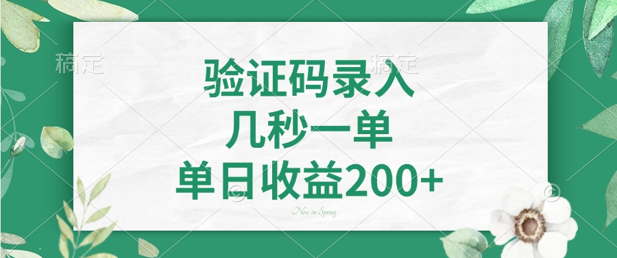 验证码录入，几秒一单，单日收益200+-情久项目网