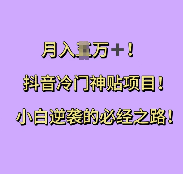 抖音冷门神贴项目,小白逆袭的必经之路,月入过W【揭秘】