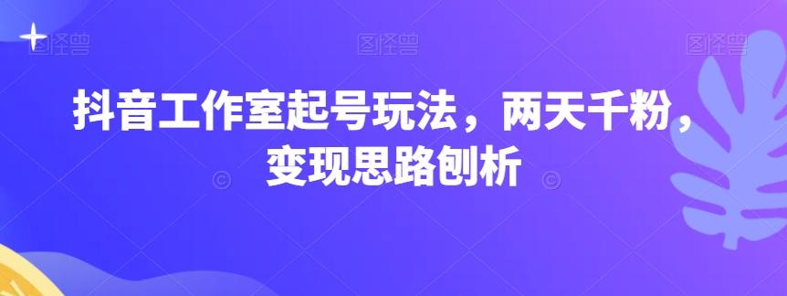抖音工作室起号玩法，两天千粉，变现思路刨析-情久项目网