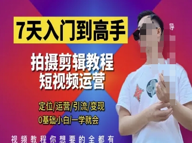 7天入门到高手，短视频剪辑运营高手课，定位 运营 引|流 变现，0基础小白一学就会-情久项目网