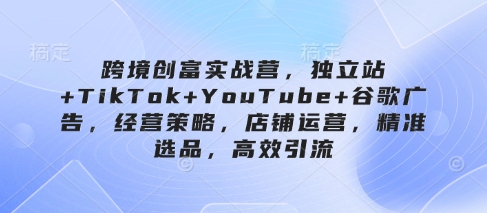 跨境创富实战营，独立站+TikTok+YouTube+谷歌广告，经营策略，店铺运营，精准选品，高效引流-情久项目网