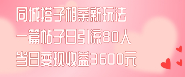 同城搭子相亲新玩法一篇帖子引流80人当日变现3600元(项目教程+实操教程)【揭秘】-情久项目网