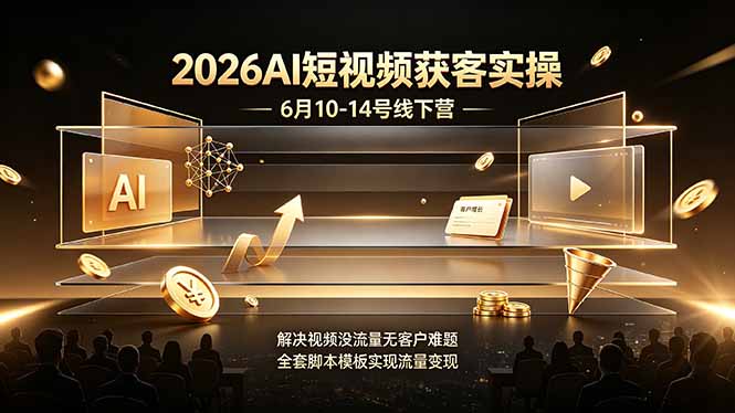 2026AI短视频获客实操6月10-14号线下营，解决视频没流量无客户难题，全套脚本模板实现流量变现-情久项目网