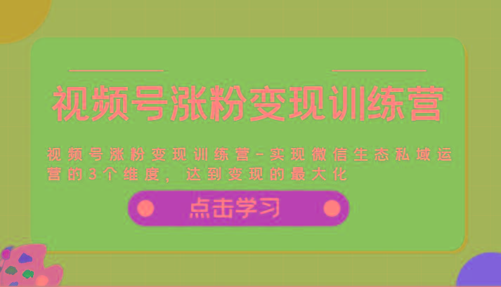 视频号涨粉变现训练营-实现微信生态私域运营的3个维度，达到变现的最大化-情久项目网