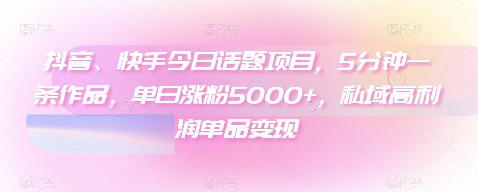 抖音、快手今日话题项目，5分钟一条作品，单日涨粉5000+，私域高利润单品变现-情久项目网
