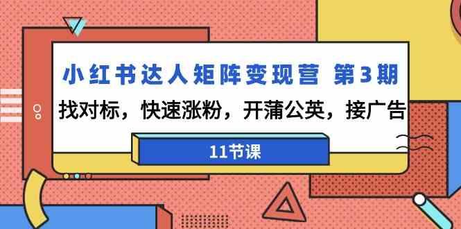 小红书达人矩阵变现营第3期,找对标,快速涨粉,开蒲公英,接广告(11节课)-情久项目网