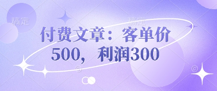 付费文章：客单价500，利润300-情久项目网