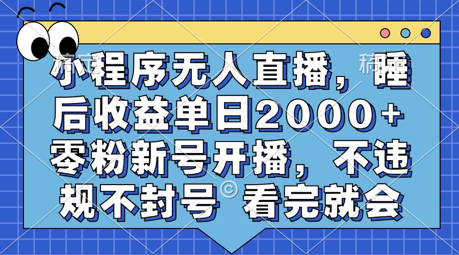 小程序无人直播，睡后收益单日2000+ 零粉新号开播，不违规不封号 看完就会-情久项目网