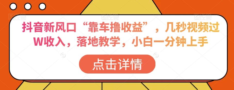 抖音新风口“靠车撸收益”，几秒视频过W收入，落地教学，小白一分钟上手【揭秘】-情久项目网