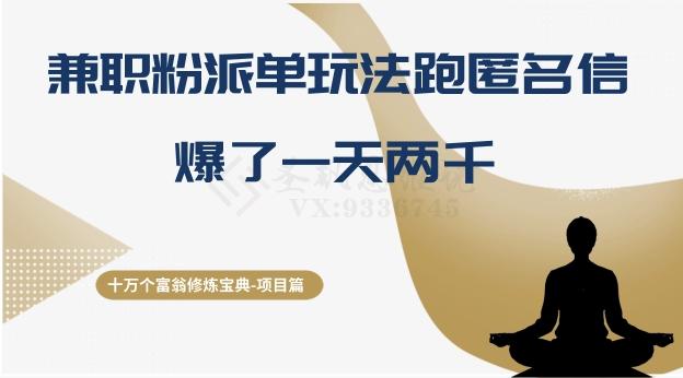 十万个富翁修炼宝典之6.兼职粉派单玩法跑匿名信，爆了一天两千-情久项目网