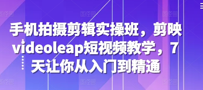 手机拍摄剪辑实操班，剪映videoleap短视频教学，7天让你从入门到精通-情久项目网
