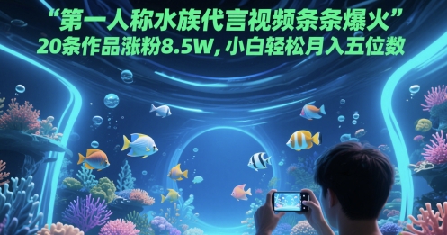 第一人称水族代言视频条条爆火，20条作品涨粉8.5W，小白轻松月入五位数-情久项目网