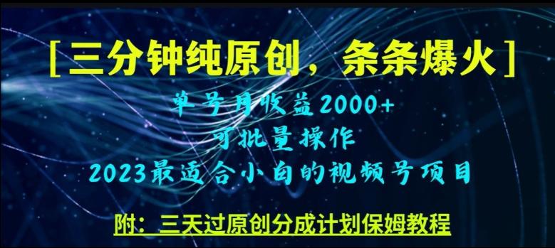 三分钟制作视频号纯原创，条条爆款，轻松月入过万【揭秘】-情久项目网