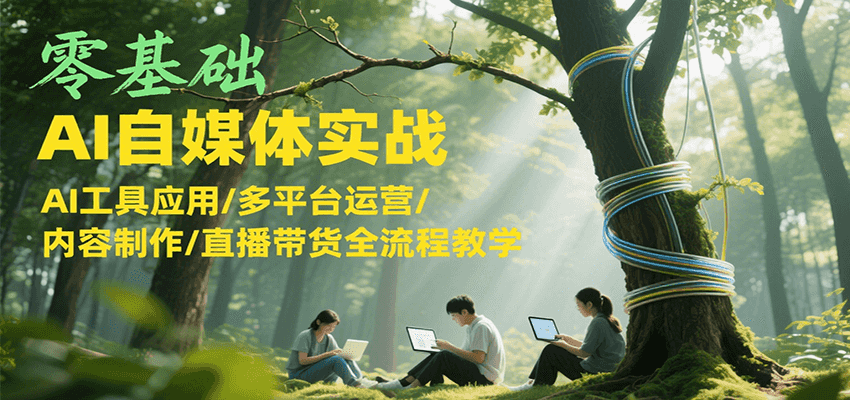 零基础AI自媒体实战，AI工具应用/多平台运营/内容制作/直播带货全流程教学-情久项目网