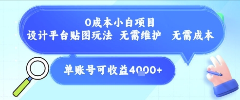 0成本小白项目，设计平台贴图玩法，无需维护，无需成本，单账号单月可产生收益4k+-情久项目网