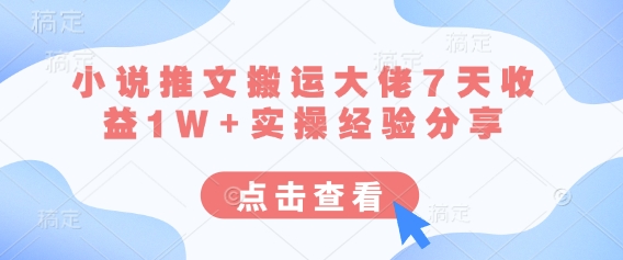 小说推文搬运大佬7天收益1W+实操经验分享-情久项目网