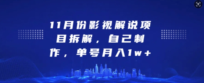11月份影视解说项目拆解，自己制作，单号月入1w+【揭秘】-情久项目网