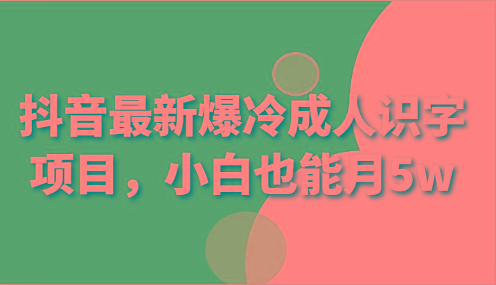 抖音最新爆冷成人识字项目,小白也能月5w-情久项目网
