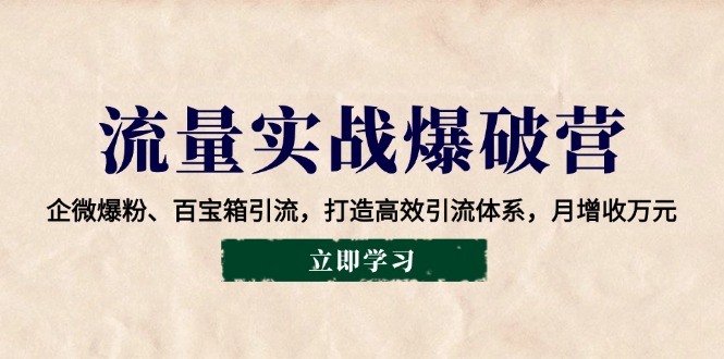 流量实战爆破营：企微爆粉、百宝箱引流，打造高效引流体系，月增收万元-情久项目网