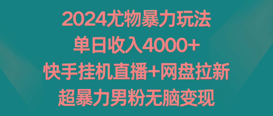 2024尤物暴力玩法 单日收入4000+快手挂机直播+网盘拉新 超暴力男粉无脑变现-情久项目网