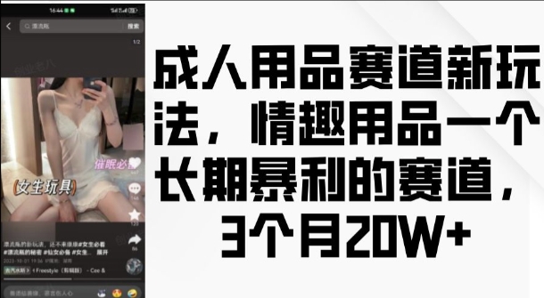成人用品赛道新玩法，情趣用品一个长期暴利的赛道，3个月收益20个【揭秘】-情久项目网