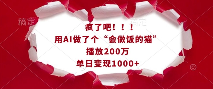 疯了吧！用AI做了个“会做饭的猫”，播放200万，单日变现1k-情久项目网
