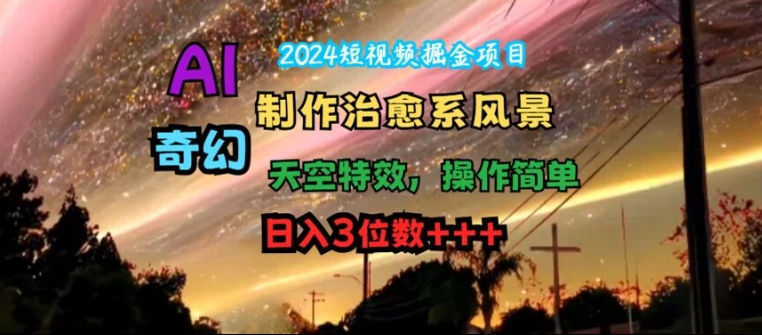 2024短视频掘金项目，AI制作治愈系风景，奇幻天空特效，操作简单，日入3位数【揭秘】-情久项目网