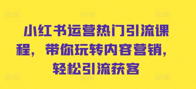 小红书运营热门引流课程，带你玩转内容营销，轻松引流获客-情久项目网