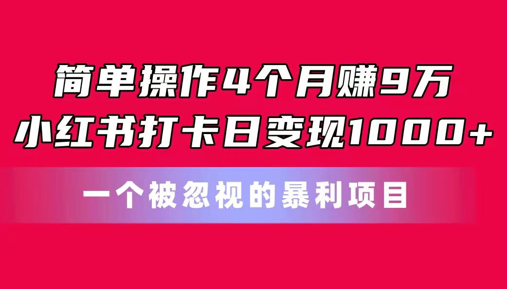 简单操作4个月赚9万！小红书打卡日变现1000+！一个被忽视的暴力项目-情久项目网