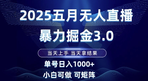 2025五月无人直播暴力掘金3.0，当天上手，当天拿结果，单号日入1k+小白可做可矩阵【揭秘】-情久项目网