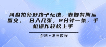 网盘拉新野路子玩法，靠复制搬运图文， 日入几张，2分钟一条，手机操作轻松上手-情久项目网