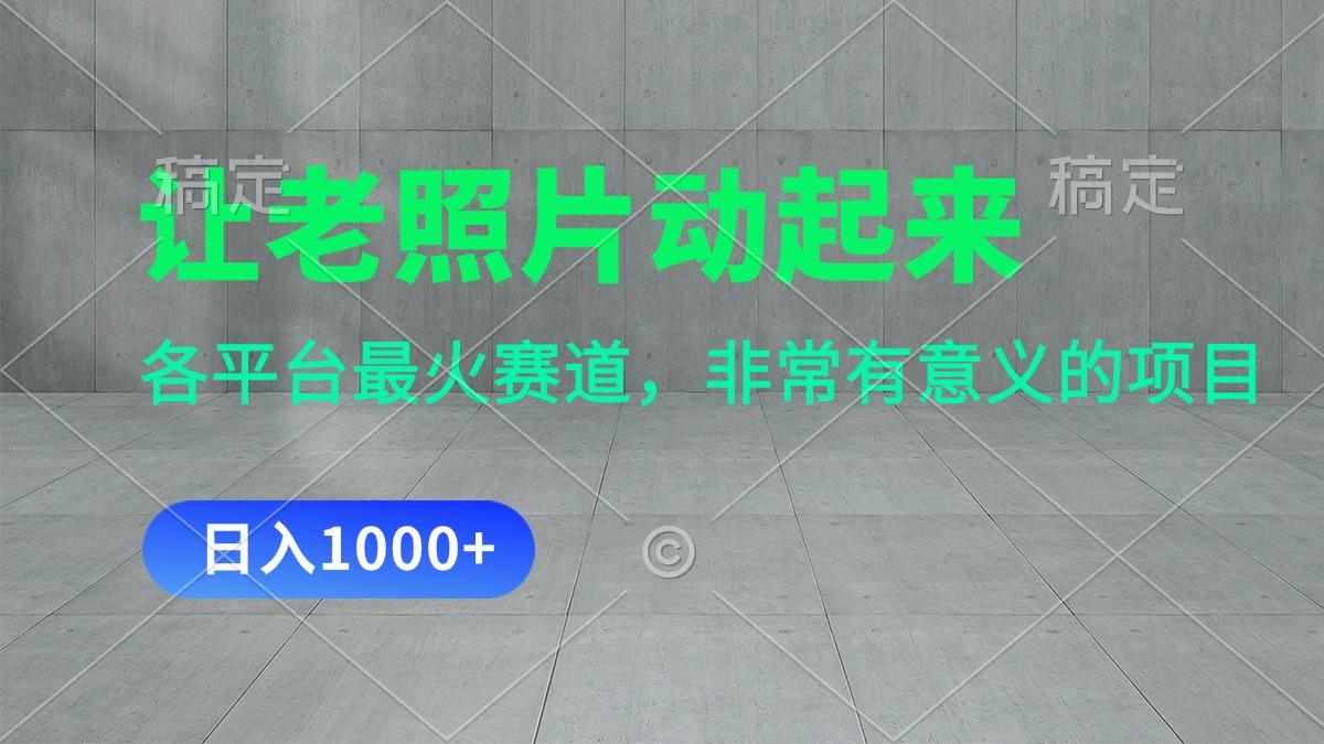 让老照片动起来，一天变现1000+，各平台最火赛道，看完就会-情久项目网